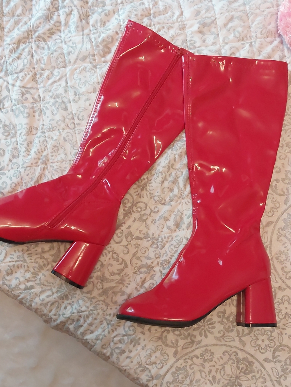 Ellie Bright Red Patent Knee-High Block Heel Boots
